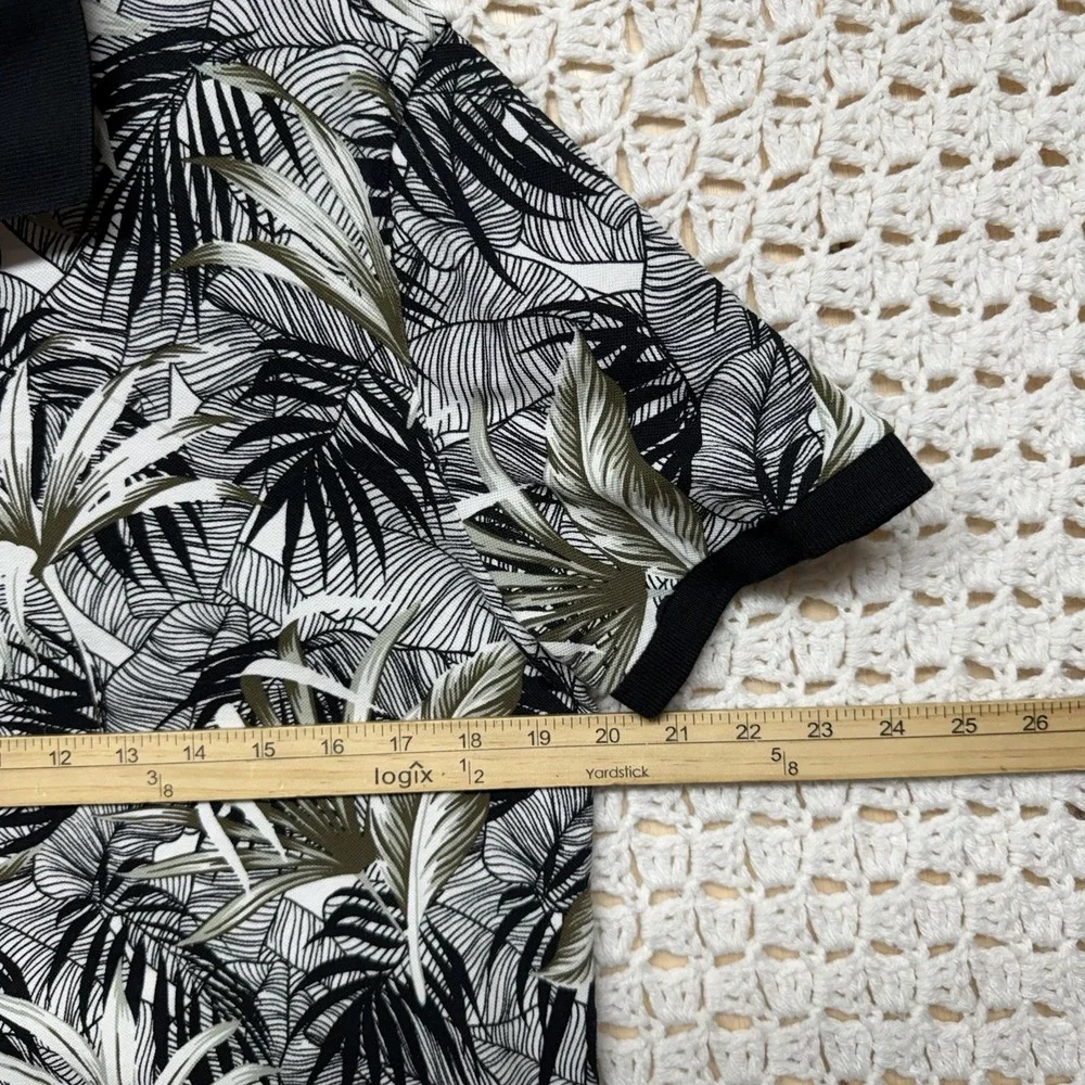 Banana Republic Polo Shirt Mens M Black White Short Sleeve Nature Leaf Print